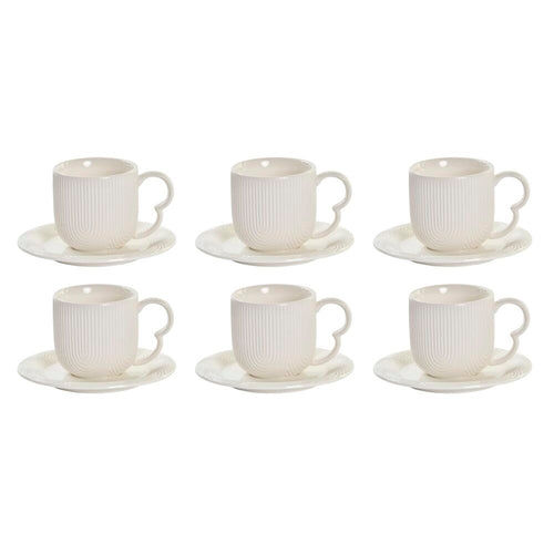 Set of 6 Cups with Plate DKD Home Decor White Natural Porcelain 90 ml