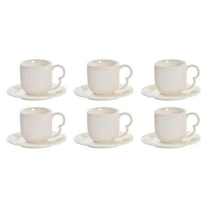 Set of 6 Cups with Plate DKD Home Decor White Natural Porcelain 90 ml
