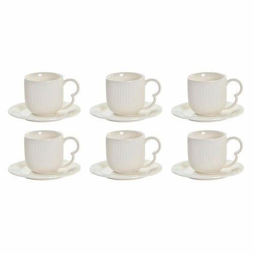 Set of 6 Cups with Plate DKD Home Decor White Natural Porcelain 90 ml