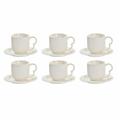 Set of 6 Cups with Plate DKD Home Decor White Natural Porcelain 90 ml